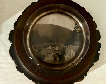Vintage glass and wood paperweight - Palenville New York - Kaaterskill Creek - Catskill Mountains Vintage Souvenir