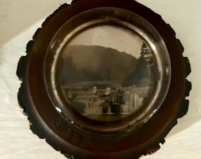 Vintage glass and wood paperweight - Palenville New York - Kaaterskill Creek - Catskill Mountains Vintage Souvenir