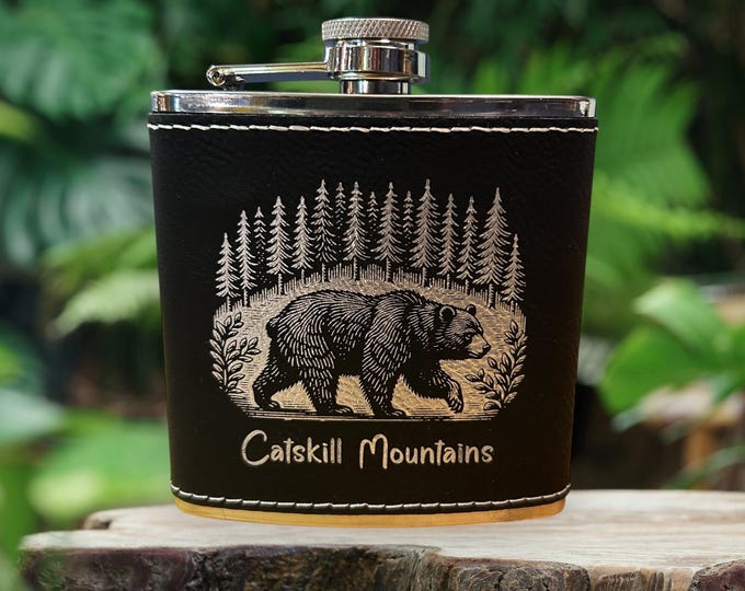Catskill Mountains Bear in the Woods 6 ounce Flask - Stainless Steel