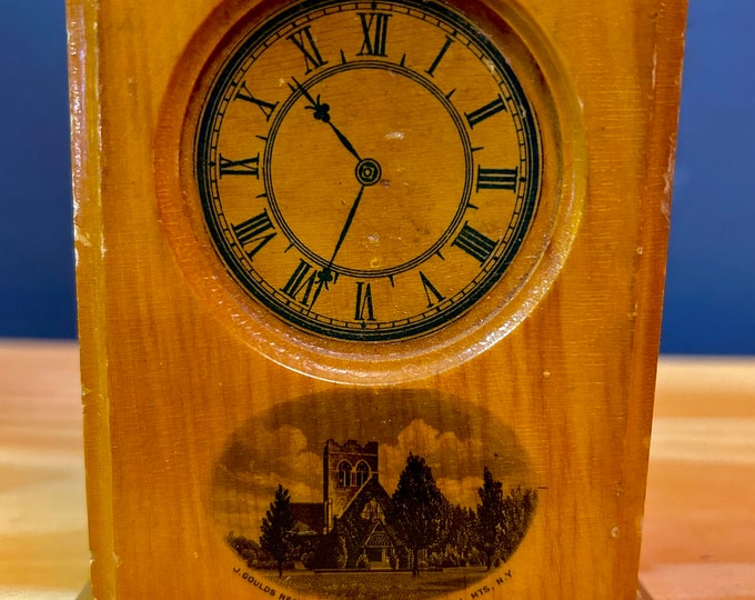Antique Mauchline Ware Bank, Roxbury, New York - Catskill Mountains Vintage Souvenir - Made in Scotland - Depicting J Gould Reformed Church