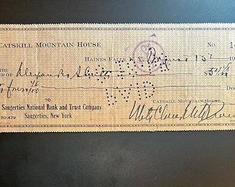 The Catskill Mountain House Check - Saugerties National bank - 1945 - Vintage Catskill Memorabilia - FREE SHIPPING