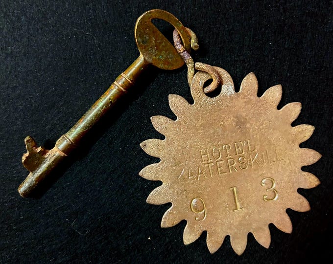 Vintage Kaaterskill Hotel Brass Key Tag with Skeleton Key - Catskill Mountains Vintage Collectible