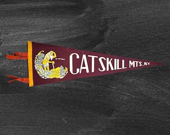 Vintage Felt Pennant - Catskill Mountains Souvenir - Featuring Rip Van Winkle