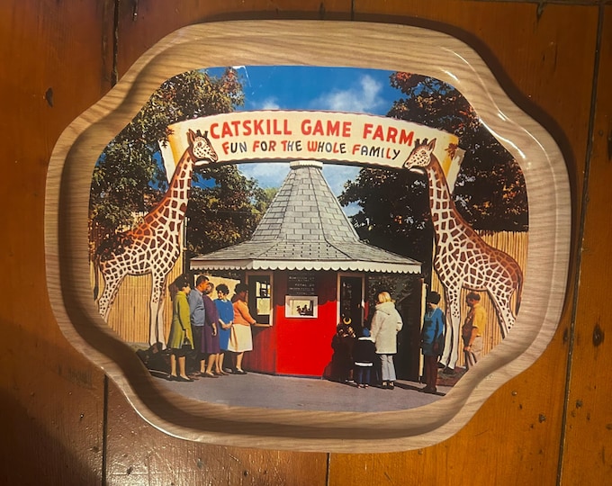 Large Vintage Catskill Game Farm Tin Serving Tray - 16" X 13"  - Catskill Souvenir -  Catskill Memorabilia