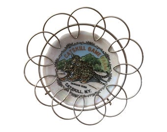 Vintage Catskill Game Farm souvenir mini plate with metal stand and decorative trim - Catskill Mountains Memorabilia