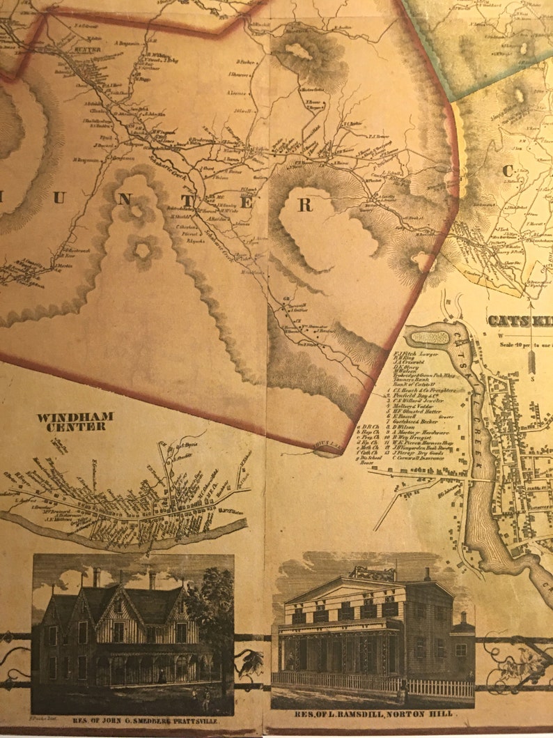 Greene County New York Wall Map Reprint of 1856 Map 24 X 34 Quality