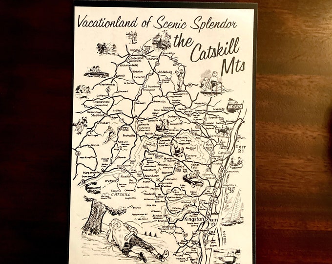 Vacationland of Scenic Splendor - the Catskill Mountains - Reproduction map from  a vintage Catskill Mountains souvenir book from the 1960's