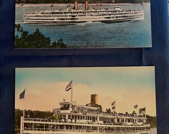 Hudson River Day Line Steamers Alexander Hamilton and Peter Stuyvesant   - Set of Two Vintage Hand colored Albertype Postcards