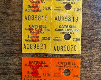 Vintage Catskill Game Farm Admission Tickets - Set of Three Tickets - Catskill Mountains Memorabilia