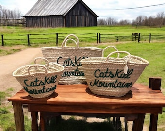 Catskill Mountains Straw Market Bag Basket  - Ethically sourced and handmade in Morocco - Available in Three Sizes - Free Shipping