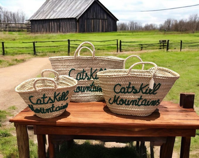 Catskill Mountains Straw Market Bag Basket  - Ethically sourced and handmade in Morocco - Available in Three Sizes - Free Shipping