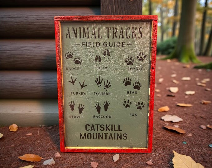 Animal Tracks  - Catskill Mountains -  Hand Made Wood Sign - Made from Reclaimed Barn wood in the Catskill Mountains