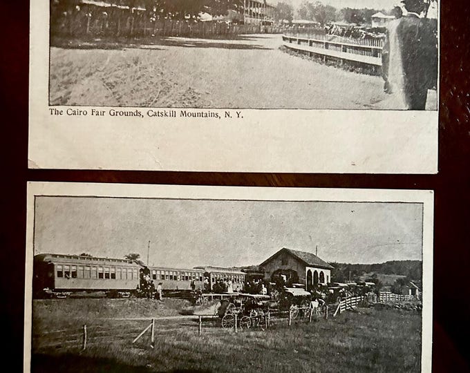 Set of Two Vintage Catskill Mountains Postcards - South Cairo Depot and the Cairo Fair Grounds - circa 1910
