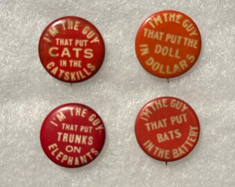 Set of Four Vintage Button/Pins with Obak and Chesterfield Cigarette Advertisements - Circa 1910 - Catskill Mountains - RARE