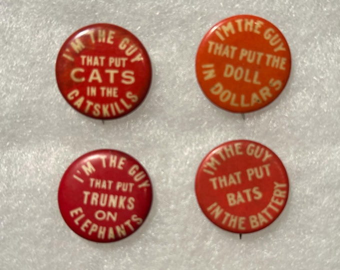 Set of Four Vintage Button/Pins with Obak and Chesterfield Cigarette Advertisements - Circa 1910 - Catskill Mountains - RARE