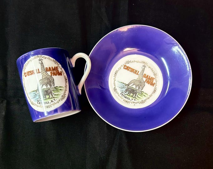 Vintage Catskill Game Farm Teacup Espresso Cup and Saucer Souvenir - Catskill Mountains Memorabilia