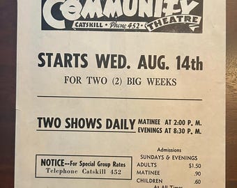 Vintage Advertisement for the Community Theater, Catskill New York - The Ten Commandments - 1956