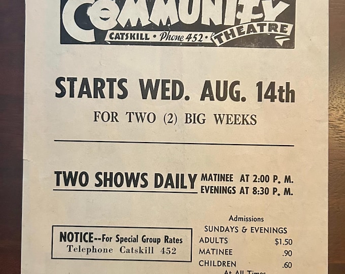 Vintage Advertisement for the Community Theater, Catskill New York - The Ten Commandments - 1956