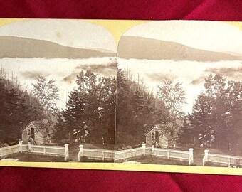Morning Mist  - View from the Laurel House - Kaaterskill Clove above Kaaterskill Falls - Catskills Mountains Stereoview Stereoscope