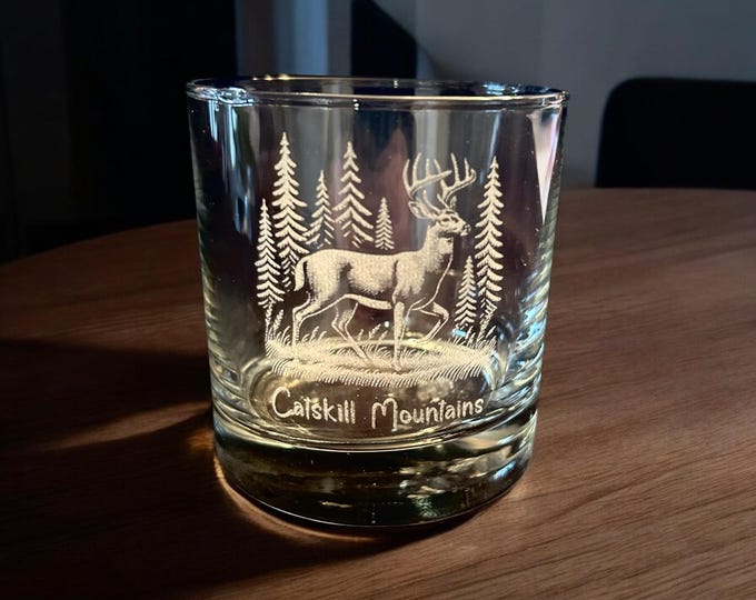 Catskill Mountains Deer in Forest 10 ounce Whiskey - Old Fashioned Glass - Made in the USA