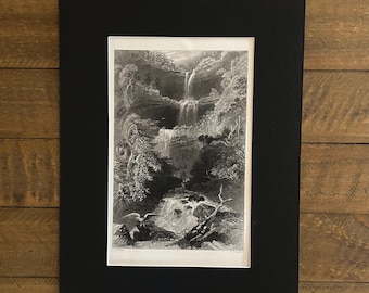 Bartlett Print -  Kaaterskill (Catterskill) Falls From Below Original Lithographs - circa 1840 - Vintage American Scenery