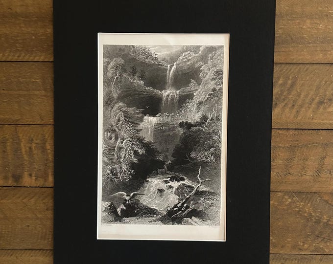 Bartlett Print -  Kaaterskill (Catterskill) Falls From Below Original Lithographs - circa 1840 - Vintage American Scenery