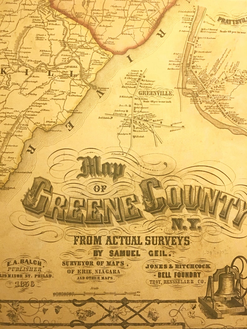 Greene County New York Wall Map Reprint of 1856 Map 24 X 34 Quality