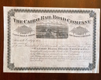 The Cairo  Rail Road Company Stock Certificate - Circa 1885 - The Catskill Mountain Railway - Catskill Mountains - Railway Memorabilia