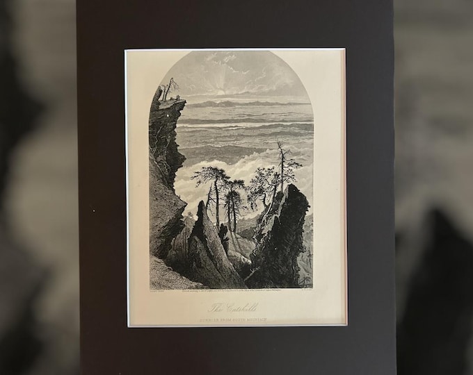 The Catskills Sunrise From South Mountain by Harry Fenn  1873 Original 19th Century Engraving showing the sunrise from the Catskill Mt House
