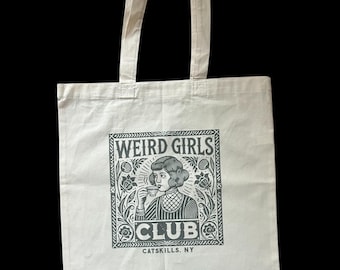 Weird Girls Club Catskills NY -  Tote Bag - Reusable Cotton Bag for Grocery, Farmers Market, Weekender Bag, Shoulder Bag - Eco Friendly Bag