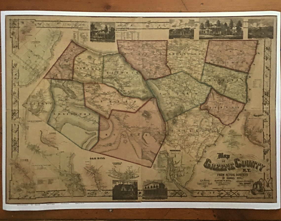 Greene County New York Wall Map Reprint of 1856 Map 24 X 34 Quality