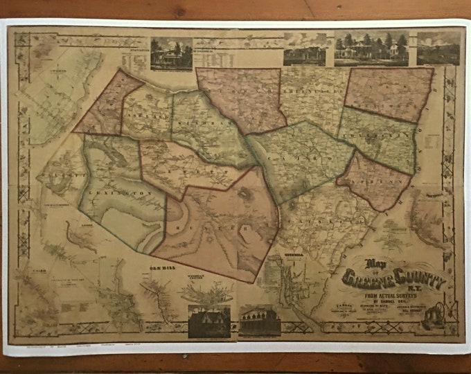 Greene County New York Wall Map - Reprint of 1856 Map 24 X 34 - Quality Reproduction