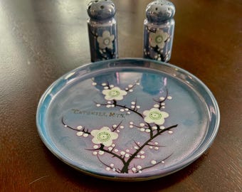 Vintage Catskill Mountains Salt and Pepper Shaker set with Plate - Catskill Mountains New York