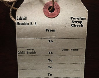 Catskill Mountain Railway Vintage Baggage Claim Tag - Catskill Mountains Memorabilia - Excellent Vintage Condition -FREE SHIPPING