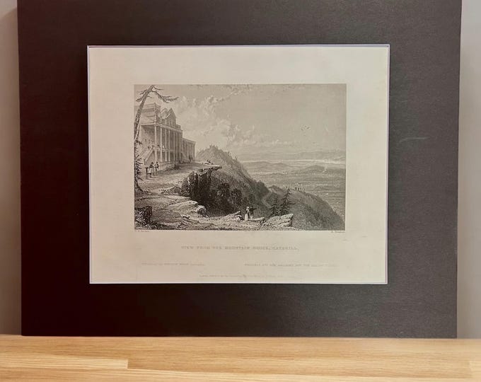 American Scenery - View from the Mountain House, Catskills  Original Hand Colored Print Artist: W. H Bartlet Circa 1839 - Catskill Mounatins