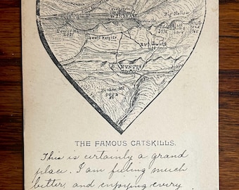 Vintage Catskill Mountains Postcard with Heart - Unique and Rare - The Famous Catskills - 1908