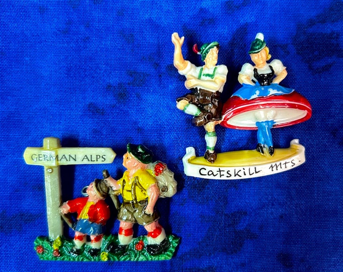 Pair of Vintage 1970's German Alps Festival Pins -  Hunter Mountain, NY - Catskill Mountains Souvenir