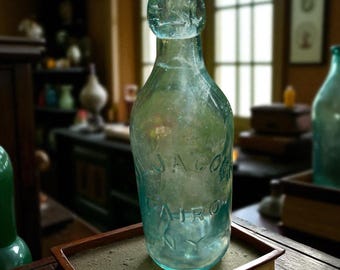 Vintage J L Jacobs Glass Bottle - Cairo New York - Aqua Colored Glass Bottle - Mineral Water and Flavored Sodas