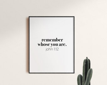 Giovanni 1:12 - Stampa tipografica - Regalo stampabile - Christian Wall Art - Home Decor - Arte Scandinava - Stampa minima - Bianco e nero