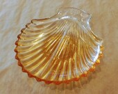 VIintage DEPRESSION Amber CANDY DISH Carnival Glass Sea Shell