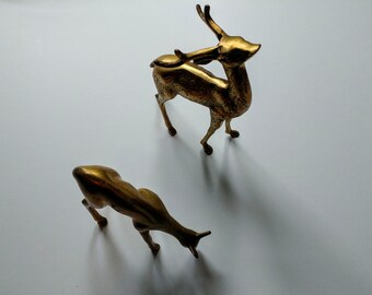 Vintage, vintage-brass,deer set,figurines,set-of-2,standing-buck-and-doe