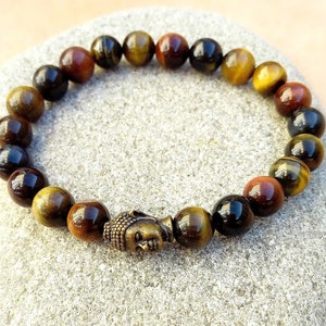 Force bracelet, multicolored tiger eye, bronze Buddha bead image 2