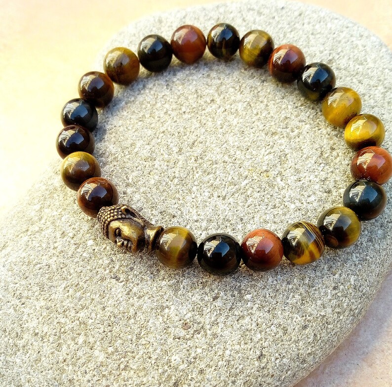 Force bracelet, multicolored tiger eye, bronze Buddha bead image 4