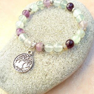 Concentration bracelet, 8 mm fluorite, tree of life medal, approximately 18 cm, lithotherapy image 3