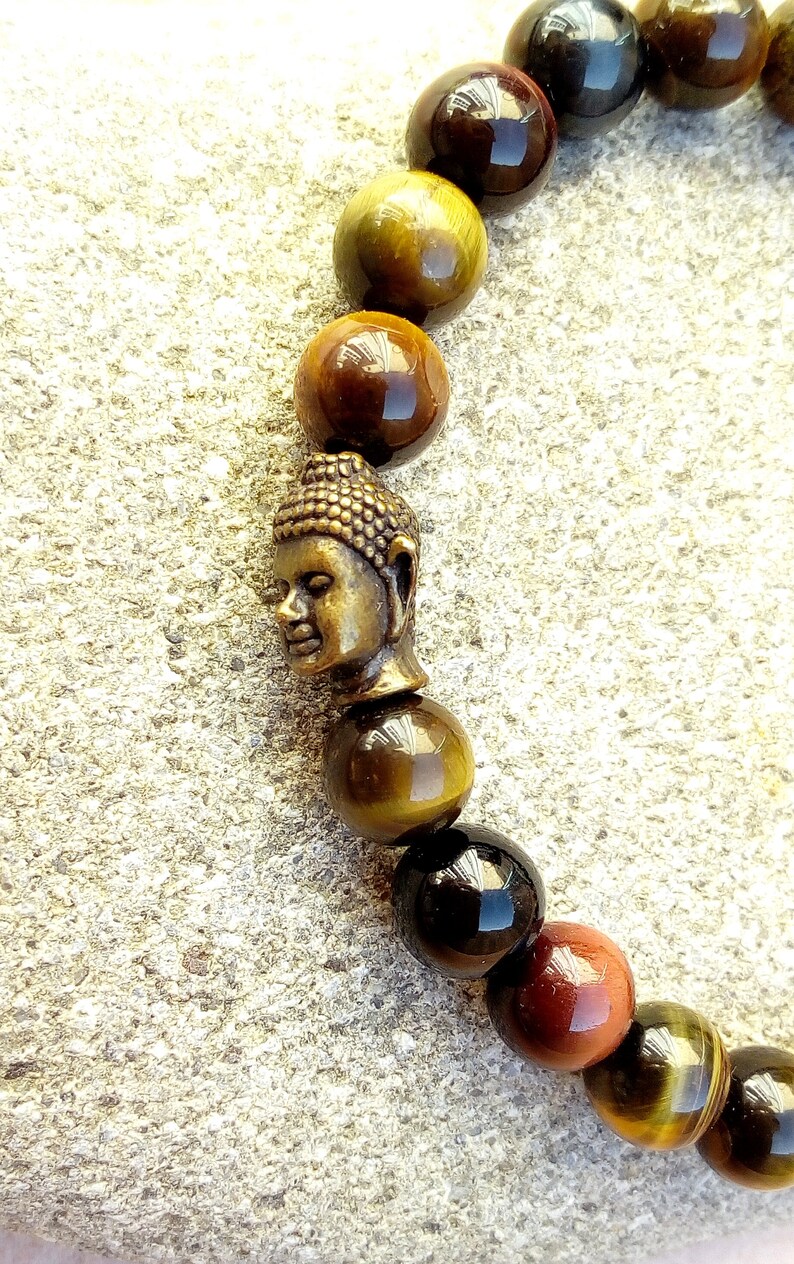 Force bracelet, multicolored tiger eye, bronze Buddha bead image 6