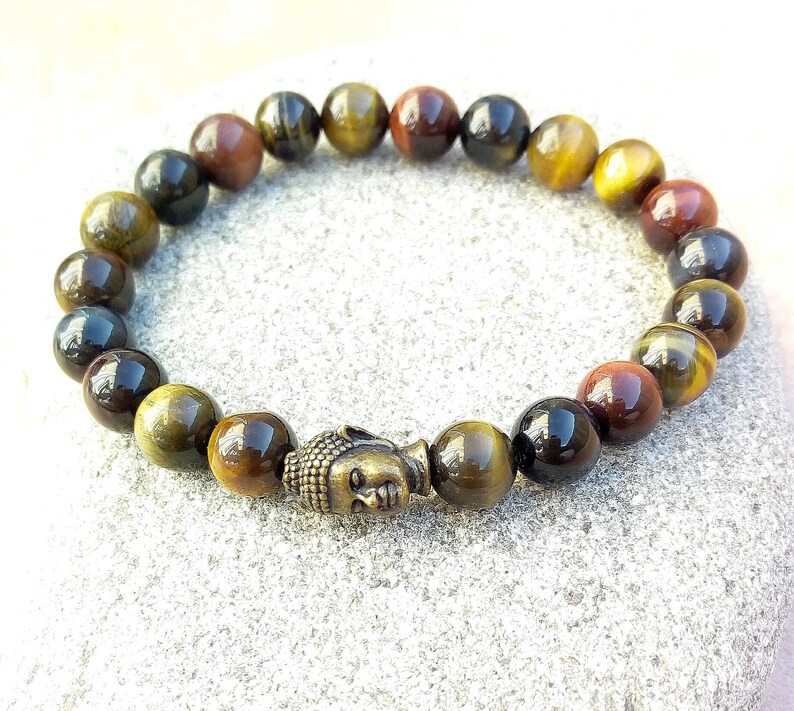 Force bracelet, multicolored tiger eye, bronze Buddha bead image 3