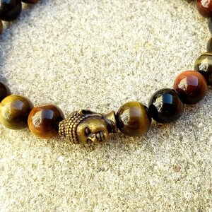 Force bracelet, multicolored tiger eye, bronze Buddha bead image 5