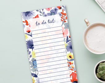 Floral Notepad, To Do List Pad with Watercolor flowers, Magnetic Shopping List, Teacher Gift