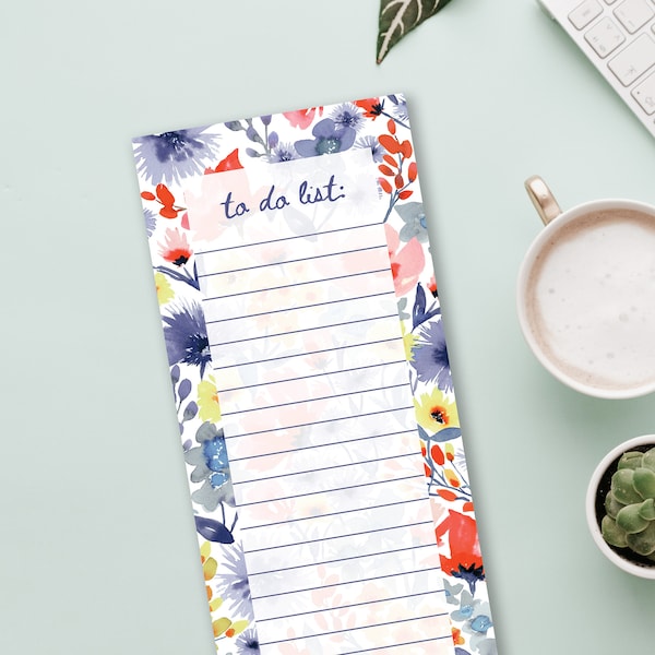Floral Notepad, To Do List Pad with Watercolor flowers, Magnetic Shopping List, Teacher Gift