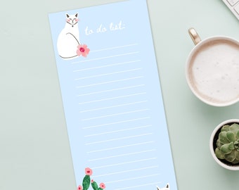Cute Cat Notepad, Cats and Plants To Do List, Magnetic Shopping Pad, Teacher Gift